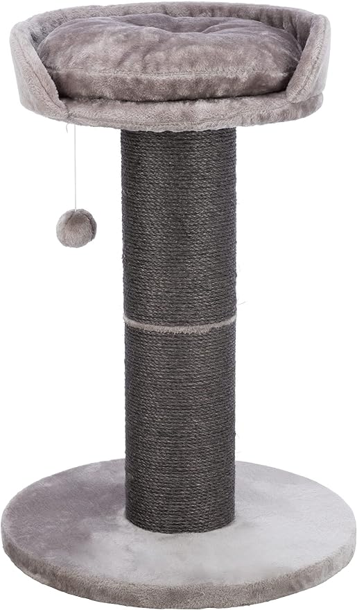 TRIXIE Pepino Cat Scratching Post 35 Inch - Cat Scratcher with Soft Fabric Covering Base and Durable Sisal Rope - with Platform Bed & Dangling Cat Toy - in Gray - PAWPICO