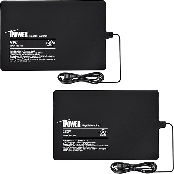iPower Reptile Heat Pad Under Tank Terrarium Warmer Heating Mat for Turtle, Lizard, Frog, Snake, Reptile, and Other Small Animals, 8X12 Inch, 16W, 2 Pack iPower