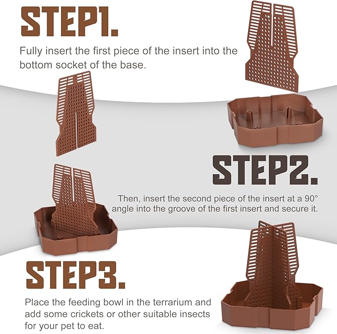 Chameleon Feeding Bowl for Reptile Terrarium, Climbable Design for Reptile to Hunt, Suitable for Feeding Lizards, Bearded Dragons, Geckos, Guardians, Frogs, Reddish Brown, Large Fischuel