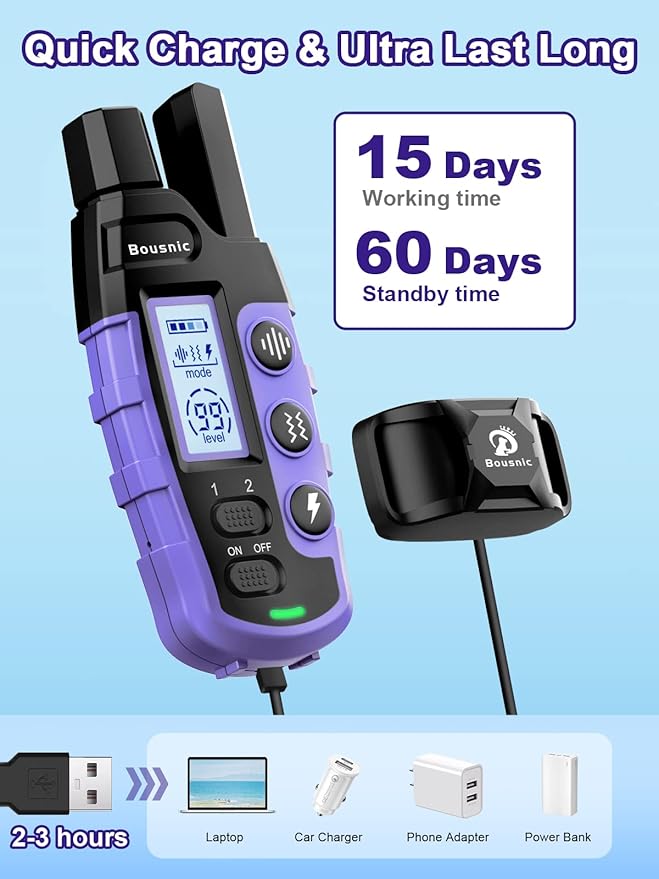 BOUSNIC Dog Shock Collar 2 Dogs (5-120Lbs) - 3300 ft Waterproof Training Collar for Dogs Large Medium Small with Rechargeable Remote, Beep (1-8) Vibration (1-16) and Humane Shock (1-99) Modes - PAWPICO
