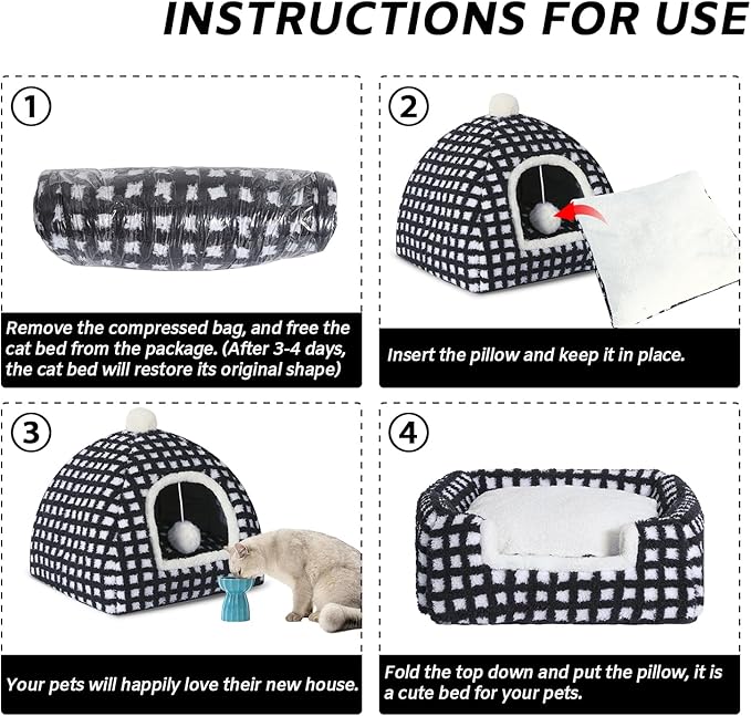 Cat Bed Cave for Indoor, Suitable for Cat Dome Bed, Hideaway Bed for Indoor Cats with Removable Mattress for Kittens.Cat Tent House for Dual Use (XL:17"x17") - PAWPICO
