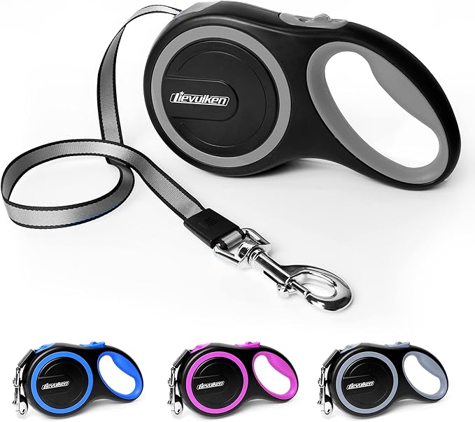 26 FT Retractable Dog Leash with No Tangle, Heavy Duty Great Leash for Dog up to 110lbs, One-Handed Brake, with Non-Slip Handle, Strong Nylon Tape for Small, Medium and Large Dogs LIEVUIKEN