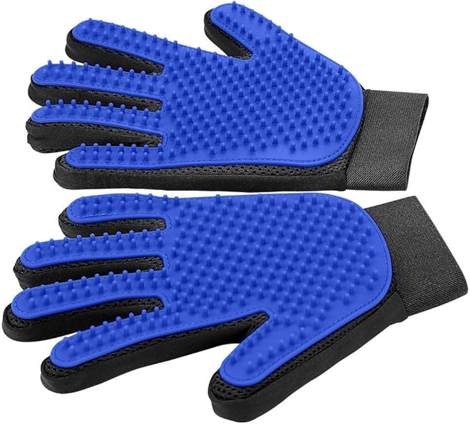 Upgrade Efficient Pet Hair Remover Gloves - Gentle Shedding Brushes for Dogs, Cats & Horses with Long and Short Hair - 1 Pair (Blue) - PAWPICO