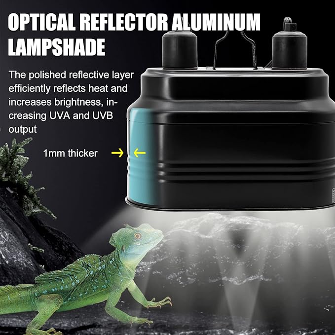 Reptile Dual Light Fixture, Reptile Heat Lamp Fixture with Separate Switches Fit for UVB Bulb Basking Heat Bulb for Reptile Glass Terrariums WelcometoMECESORReptileWorld