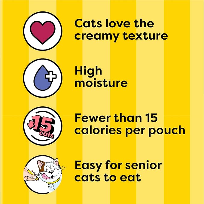 Temptations Creamy Puree with Chicken, Salmon, and Tuna Variety Pack of Lickable, Squeezable Cat Treats, 0.425 Oz Pouches, 24 Count Temptations