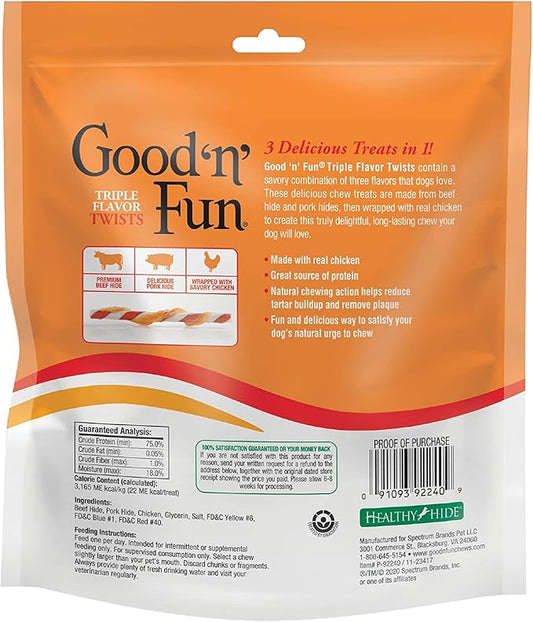 Good 'n' Fun Triple Flavor Twists, Treat Your Dog to Premium Cuts of Real Meat with Rawhide - PAWPICO