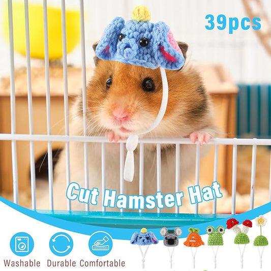 44 Pcs Hamster Hats with Scarf Set, Small Animal Hats Bulk Guinea Pig Costume Accessories Cute Tiny Hat Mini Knitted Hats for Small Animals Pets Snakes Lizards Hedgehog Holiday Party Locmeo