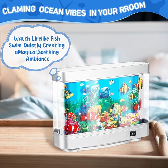 2 Pcs Artificial Aquarium with Moving Fish Fake Fish Tank Lamp Decorative Tropical Fake Fish Aquarium Lamp Moving Sensory Fish Aquarium Light Ocean in Motion, 12 Inch (Modern Style) Baquler