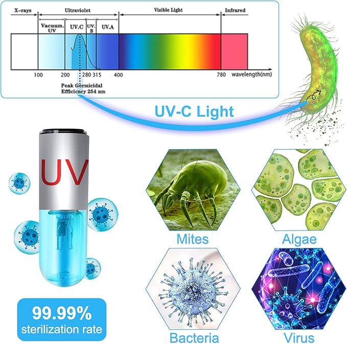 Aquarium Clean Light,3 W Mini &13W Submersible Light with UV Test Card,Aquarium Water Clean Green Clear Waterproof Clean Lamp for Pond,Swimming Pool,Indoor (3W Mini) AquariumPetsFishMonopoly