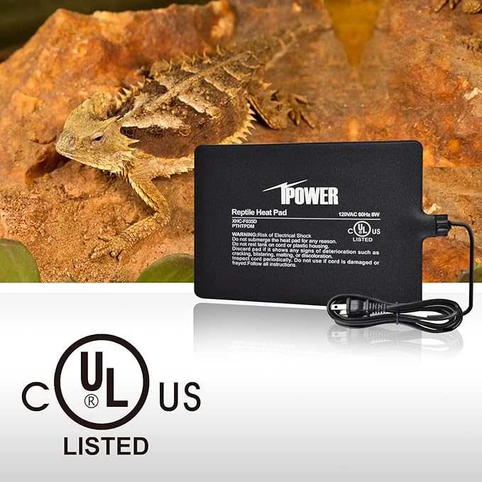 iPower Reptile Heat Pad Under Tank Terrarium Warmer Heating Mat for Turtle, Lizard, Frog, Snake, Reptile, and Other Small Animals, 6X8 Inch, 8W Black iPower