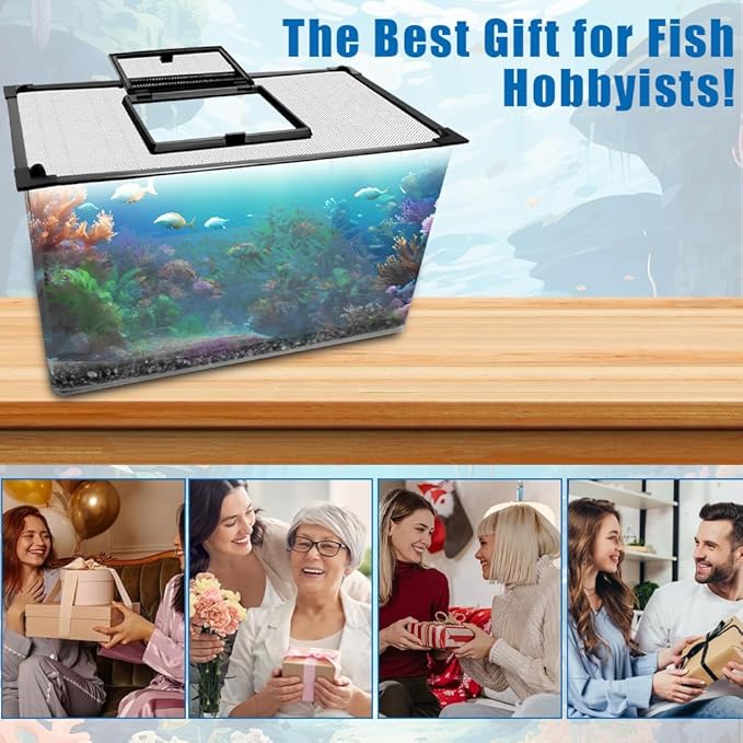 Magnetic Fish Tank Lid with Feeding Window, SEILETOO High Transparency Fish Tank Cover, Aquarium Lid Can be Cut to Any Size, Fish Anti Jumping Net SEILETOO