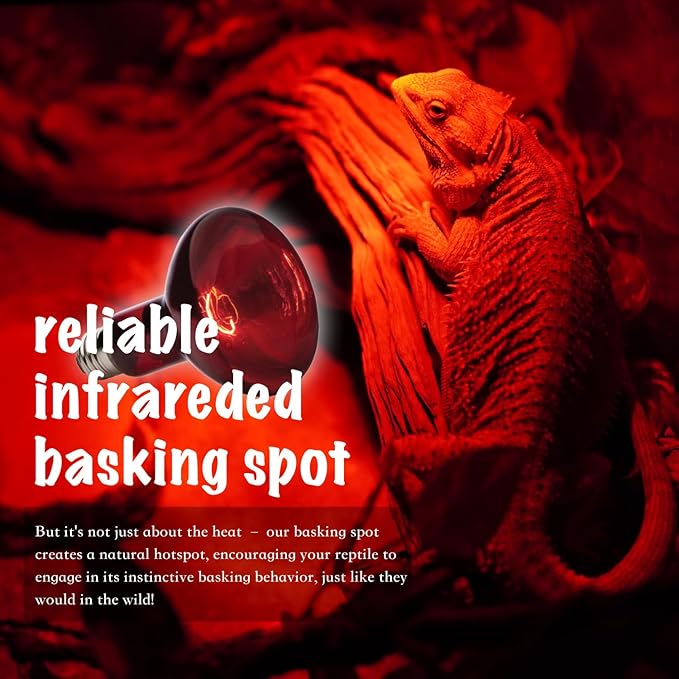Reptile Red Heat Lamp, 2-Pack 75W Infrared Basking Bulbs Light for Reptiles, Night Red Basking Light for Bearded Dragon, Lizard, Gecko,Turtle, Reptile Red Heat Bulb ReptiKing