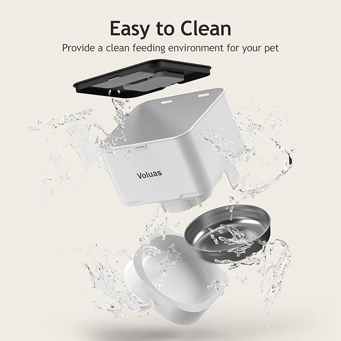 VOLUAS Automatic Cat Feeders - Timed Pet Feeder for Cats and Dogs with Dry Food Dispenser, Desiccant Bag, Programmable Portion Control, 4 Daily Meals, 10s Voice Recorder - PAWPICO