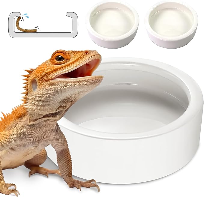 Reptile Food Dish Bowl, Worm Water Dish Small (2.75in) Lizard Gecko Ceramic Pet Bowl, Mealworms Bowls for Leopard Bearded Dragon Chameleon Hermit Crab Dubia Cricket Anti-Escape Superworm Feeder 2 Pack HELIME