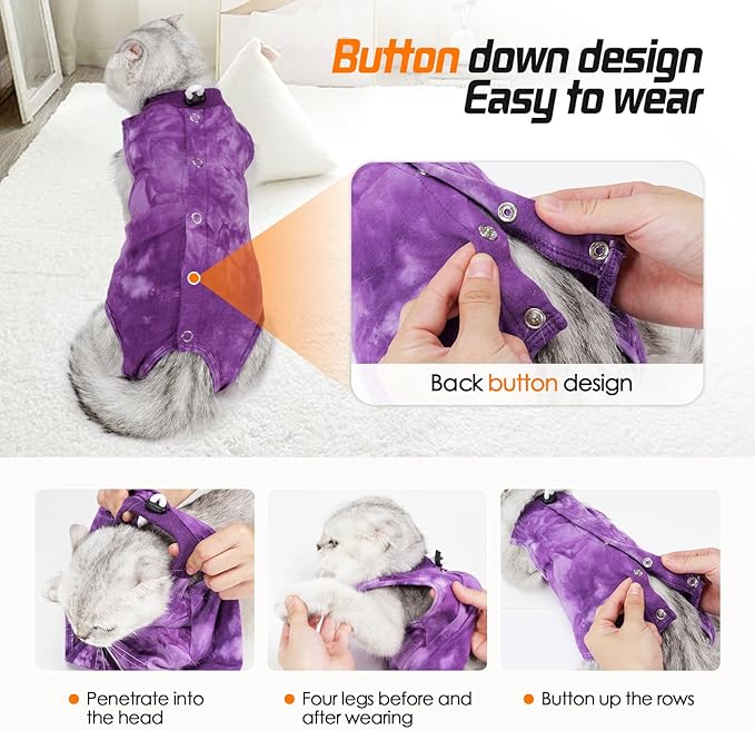 Cat Recovery Suit for Abdominal Wounds or Skin Diseases, Breathable Cat Surgery Recovery Suit E-Collar Alternative for Cats, After Surgery Wear Surgical Suit for Cats Anti Licking Wounds Kodervo