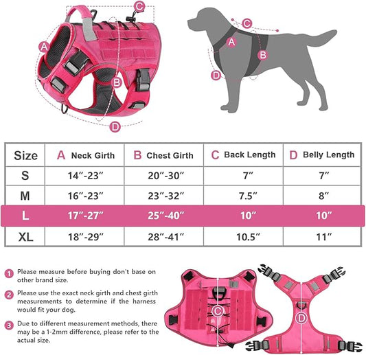 WINGOIN Pink Harness with Handle Tactical Dog Harness for Large Dogs No Pull Adjustable Reflective K9 Military Dog Vest Harnesses for Labrador Retriever, Siberian Husky, German Shepherd Dog (L) - PAWPICO