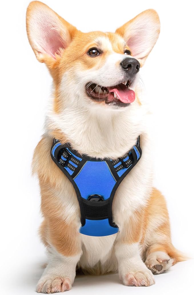 Eagloo Dog Harness Medium Sized Dog, No Pull Service Vest with Reflective Strips and Control Handle, Adjustable and Comfortable for Easy Walking, No Choke Pet Harness with 2 Metal Rings, Blue, M GoExplorewithEagloo