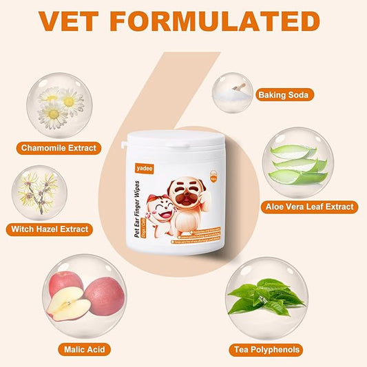 50Pcs Dog Ear Wipes Finger, Dog Ear Cleaner Wipes for Dogs and Cats, Pet Ear Wipes, Soft & Easy Otic Cleaning Pads, Remove Wax, Dirt & Stop Smelly, Itchy, Non-Irritating, All Natural Ingredients yadee