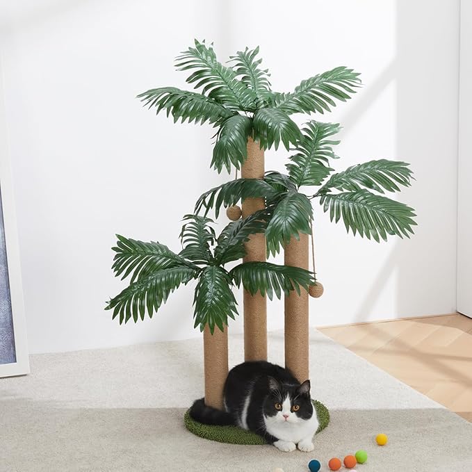31.5Inch Cat Scratching Post,Cat Scratcher Tree with 3 Scratching Poles & 2 Interactive Dangling Balls,Cats Scratching Posts for Indoor Kitten & Adult Cats - PAWPICO