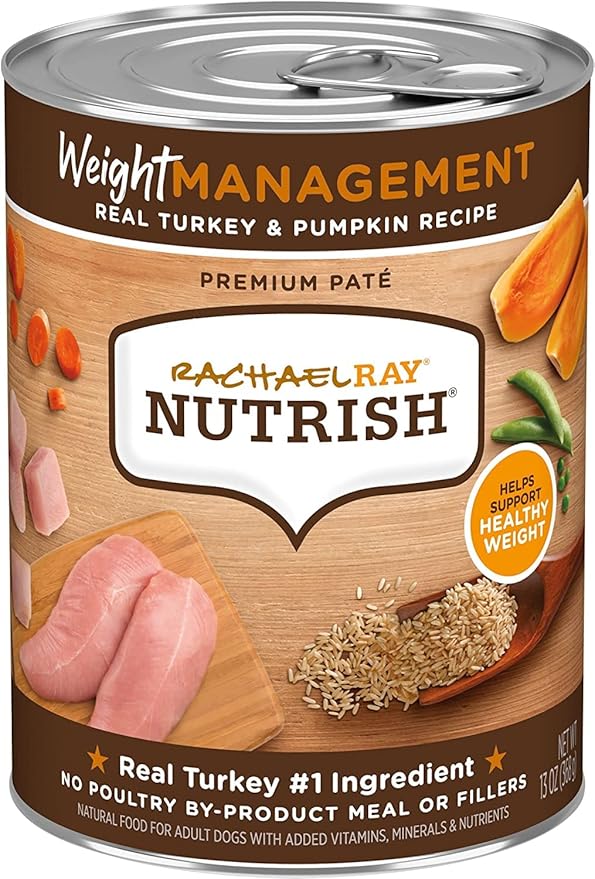 Nutrish Rachael Ray Turkey, Brown Rice & Venison 26 Pounds Dry Dog Food + Weight Management Turkey & Pumpkin 13 Ounce (Pack of 12) Wet Dog Food Bundle - PAWPICO