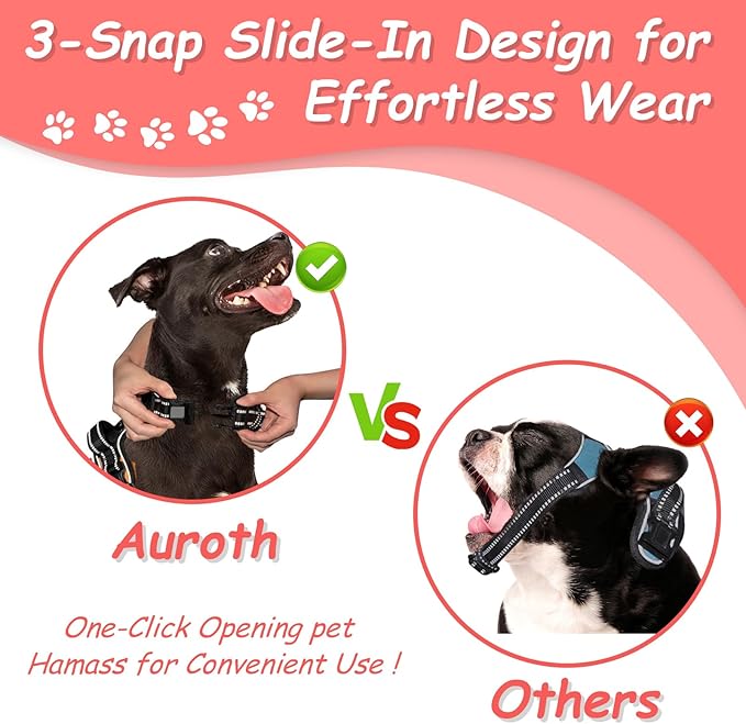 AUROTH No Pull Dog Harness - Small Size, Vest with Handle, Rose Red AurothPets