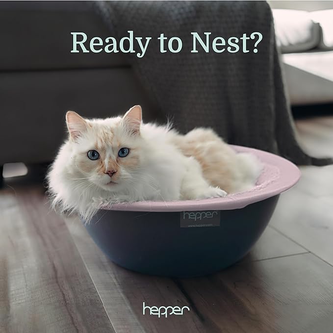 Hepper Cat Nest - Washable Cat Bed with Removable Fluffy Fleece Liner - Cozy Comfy Calming Cat Bed Round Shape - Cat Warming Bed - Donut Cat Bed Desk Ready - Small Cat Bed for Indoor Cats (Grey/Pink) - PAWPICO