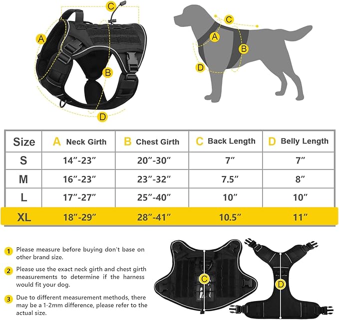 WINGOIN Black Tactical Dog Harness for Large Dogs No Pull Adjustable Reflective Military Pet Harness with Easy Control Handle with Hook & Loop Panels for Walking Hiking Training(XL) WINGOIN