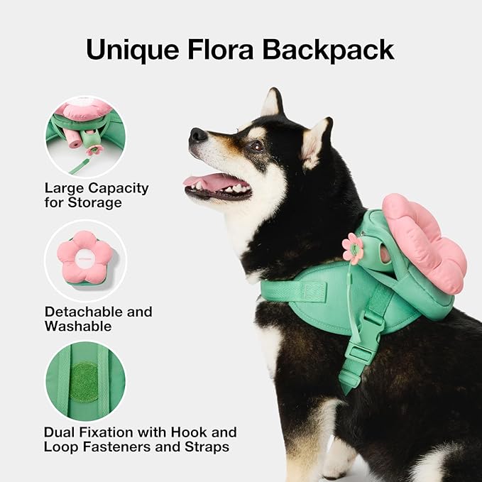 VETRESKA Flora Dog Harness, Leash and Collar Set, No Pull Dog Vest Harness for Walking and Training, Adjustable, Easy Control and Soft Padded Pet Harness and Backpack for Small Medium Large Dogs, M VETRESKA