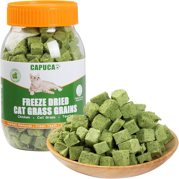 Cat Grass Treats Cubes - 80g Natural Freeze Dried Cat Grass Teething Stick Cat Treats Snacks Edible Cat Chew Toys for Hairball Removal Teeth Cleaning - PAWPICO