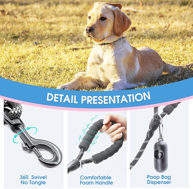 BAAPET 2/4/5/6 FT Dog Leash with Comfortable Padded Handle and Highly Reflective Threads for Small Medium and Large Dogs (4FT-1/2'', Black) BAAPET