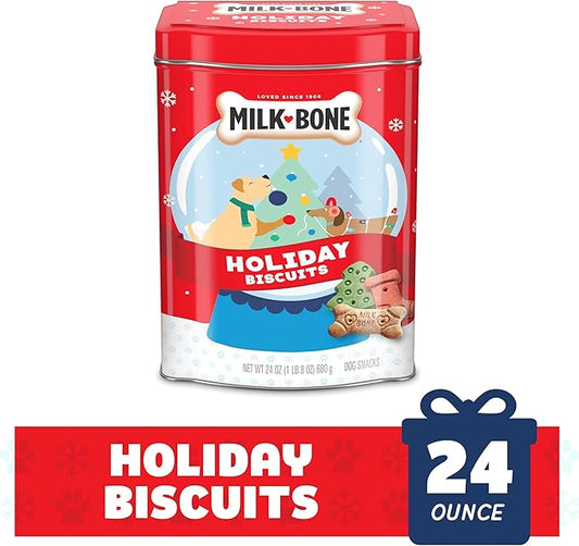 Milk-Bone Limited Edition Holiday Dog Treats, Small Biscuits, 24 Ounce Reusable Tin - PAWPICO