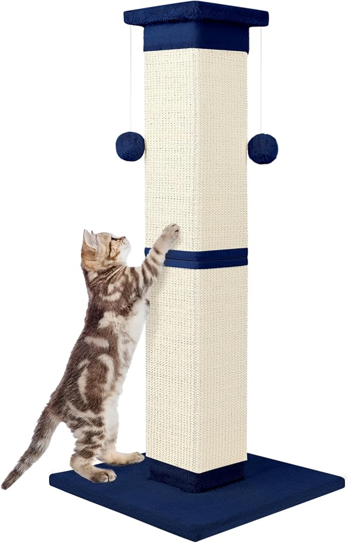 Cat Scratching Post 33 Inch Nature Sisal Cat Scratch Post for Indoor Cats, Large Cat Scratcher Protect Your Furniture, for All Breeds Blue - PAWPICO