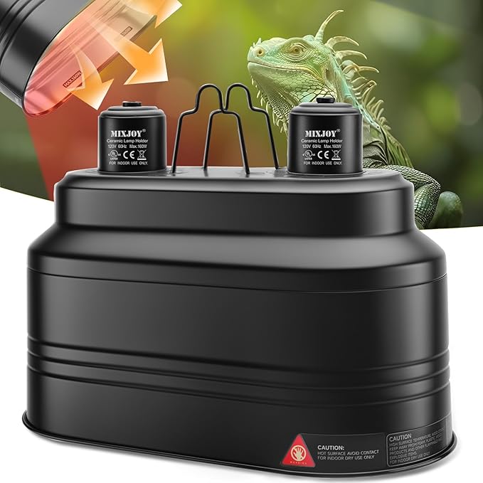 MIXJOY Dual Reptile Light Fixture, Max 160W Reptile Heat Lamp Fixture with Separate Switches, Fits Reptile Light/Heat Lamp/UVB Light for Lizards, Turtles, Snakes, and Amphibians MIXJOY