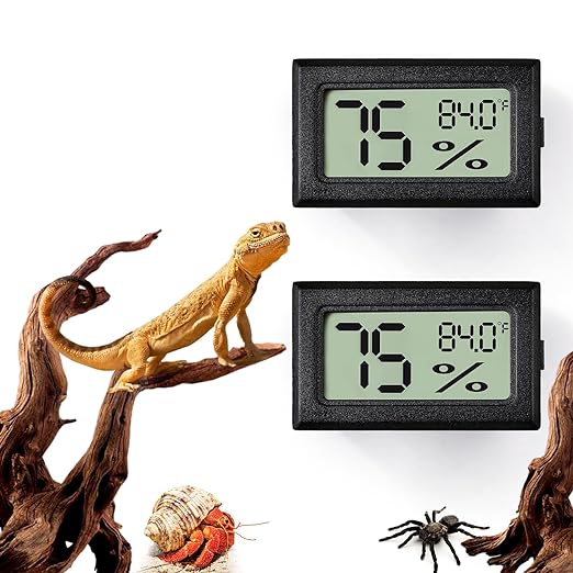 2 PCS Rectangle Reptile Thermometer and Humidity Gauge for Bearded Dragon Accessories, Reptile Tank Accessories for Jumping Spider, Leopard Gecko, Hermit Crab, Gecko, Ball Python, Lizard BSRESIN