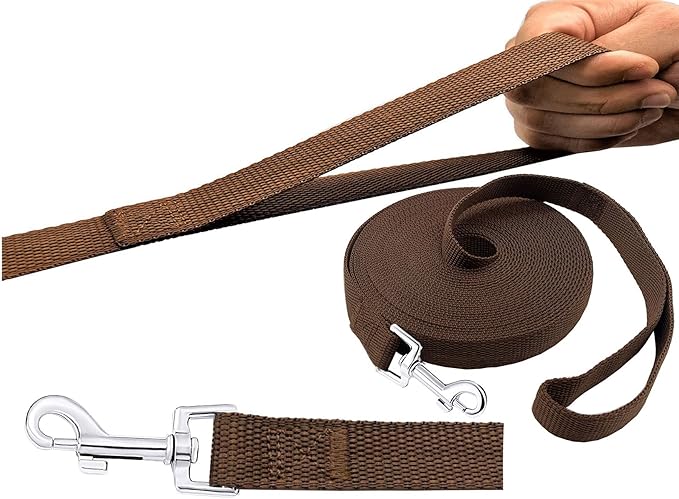 15ft 20ft 30ft 40ft 50ft Long Dog/Puppy Lead Obedience Recall Training Dog Leashes for Small Medium Dogs Camping, Training, Play, or Backyard (20 FT, Brown) PETGOGO