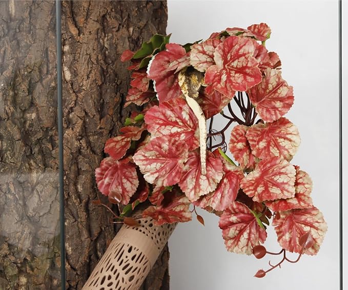 Reptile Plants for Terrarium, Amphibian Habitat Decor Artificial Hanging Plants with Suction Cup - Fake Heuchera Micrantha Pink WOLEDOE