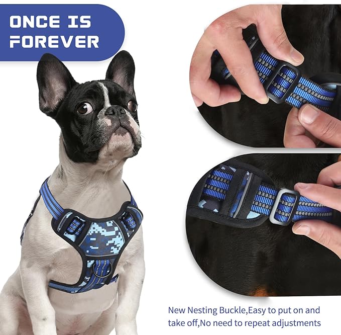 BUMBIN Dog Harness for Large Dogs, No Pull Adjustable No Choke Pet Vest with Dog Leash Fit Smart Reflective Pet Walking Harness for Training Easy Control Soft Handle Blue Camo M BUMBIN