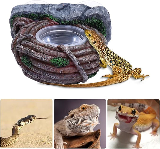 AIICIOO Vine Reptile Feeding Ledge Pet Food Bowl Water Dish Amphibian Feeder Bowl Reptile Terrarium Decor for Bearded Dragon Lizard Snake Frog Gecko Tortoise Hermit Crab AIICIOO