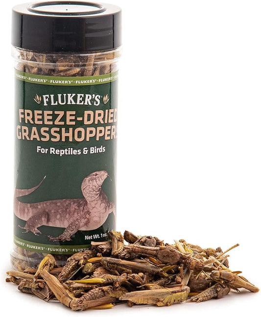 Fluker's Freeze Dried Grasshoppers, Nutrient-Packed, Ideal for Lizards, Reptiles, Birds, Fish, Hedgehogs, 1.7 oz Flukers