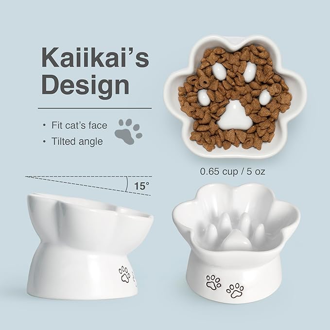 Kaiikai’s Slow Feeder Dog Bowls and Cat Food Bowl 15 oz Ceramic Dog Water Bowl Elevated Slow Feeder Dog Food Bowls Slow Feeder Cat Bowl Small Dog Slow Feeder Bowl for Dry and Wet Food Puppy Supplies - PAWPICO