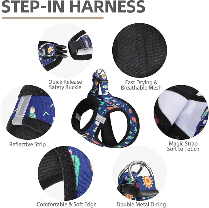 PUPTECK Adjustable Dog Harness Collar and Leash Set, Step in No Pull Pet Harness for Small Medium Dogs Puppy Cats Outdoor Walking, Soft Mesh Padded Reflective Vest Harnesses, Navy Blue Alpaca, S PUPTECK