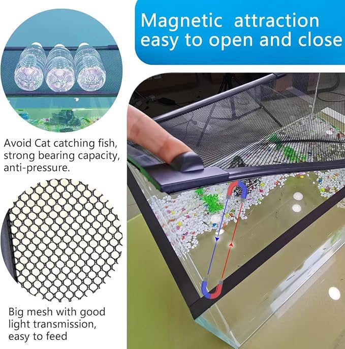 DIY Magnetic Fish Tank lid Cover Protective net (72''X26''(183X66cm) Keep Fish from Jumping Out Prevent Fish, Reptiles, Turtles JOOFAN
