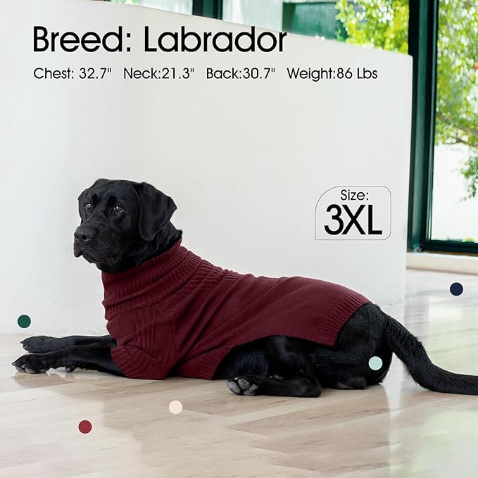 IECOii Extra-Large Dog Sweater 4XL,Christmas Dog Sweaters for Extra Large Dogs Girl Boy,Turtleneck Knitted Knitwear Easy On Doggie Sweatshirt Dog Sweater for Doberman,Great Dane(Wine red,XXXXL) - PAWPICO