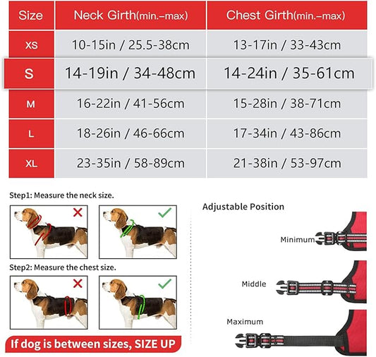 Timos Dog Harness Small Sized, No Pull Dog Harness with Neck Lockable Snap,No Choke Front Clip Dog Reflective Harness,Adjustable Metal Rings 3 Buckles,Easy Control Handle for Small Dogs Red S Timos
