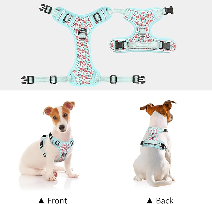 Timos Dog Harness, No-Pull Pet Harness with 2 Leash Clips, Adjustable Soft Padded Dog Vest, Reflective Outdoor Pet Oxford Vest with Easy Control Handle Timos