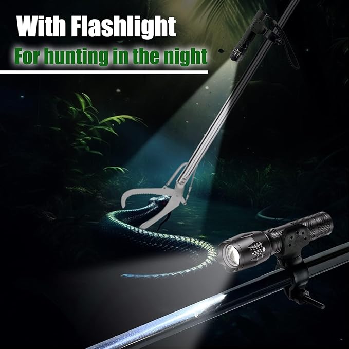 IC ICLOVER 60" Extra Long Snake Tongs, with Flashlight for Night Using, Heavy Duty Reptile Grabber Tool Rattle Snake Catcher, Professional Wide Jaw Snake Handling Tools with Lock, Non-Slip Grip Handle ICICLOVER