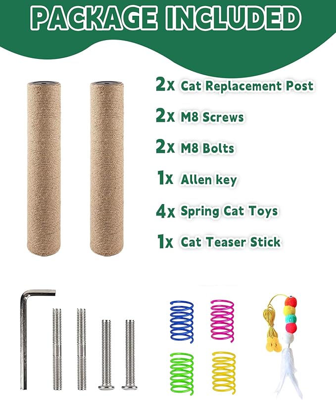 BNOSDM 2 Pcs M8 Cat Scratching Post Replacement Poles 11.8 x 2.75 in Cat Tree Tower Scratch Ropes Refill Sisal Pole Part for Refurbishment Hemp Grey - PAWPICO