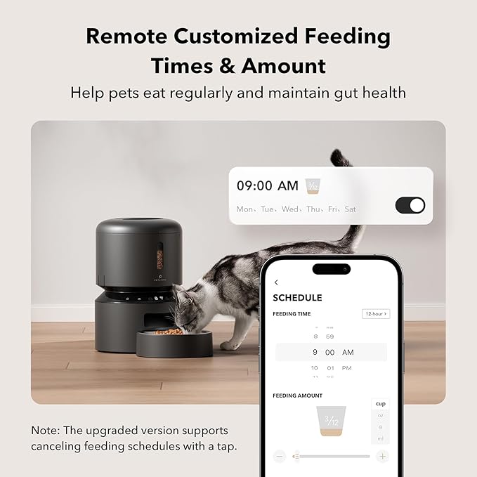 PETLIBRO Automatic Cat Feeder, 5G WiFi Automatic Pet Feeder with Freshness Preservation, 3L Timed Cat Feeders for Dry Food, Up to 48 Portions 10 Meals Per Day, Granary Pet Feeder for Cat/Dog, Black - PAWPICO