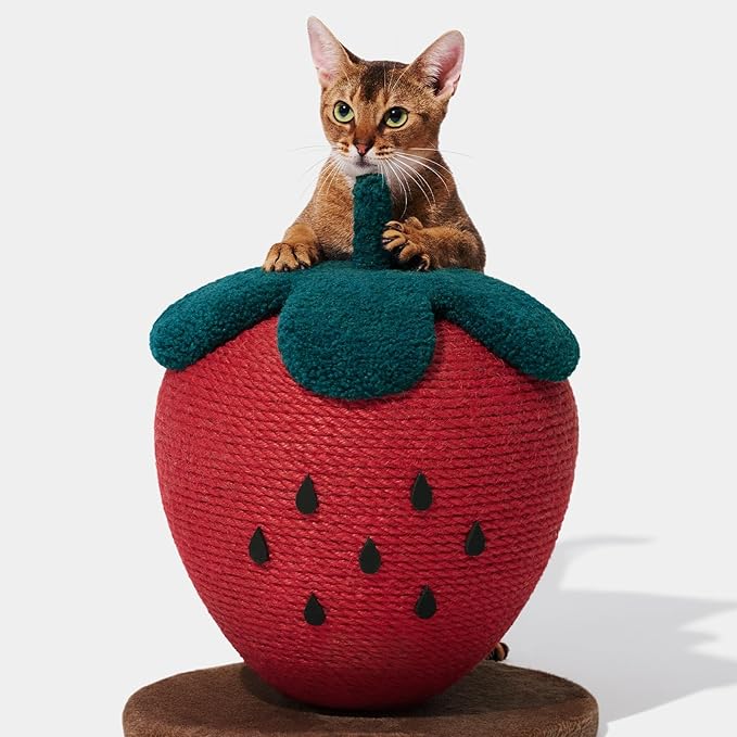 VETRESKA Strawberry Cat Scratching Post, Cute Cat Scratcher with Sisal Rope, Vertical Cat Scratch Post for Indoor Cat and Kitten, Ring Paper Strawberry Leaves Attract Cats - PAWPICO