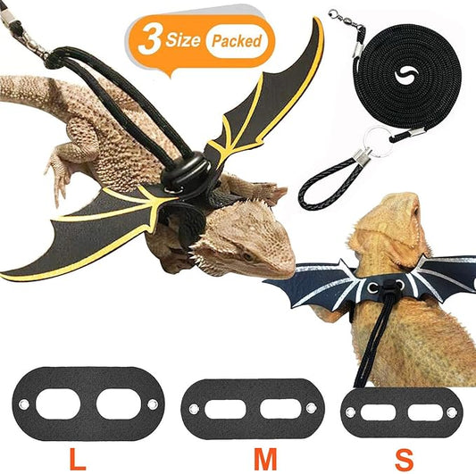 3 Size Pack Bearded Dragon Leash and Harness Set, Bearded Dragon Harness and Leash, Soft Leather Detachable Adjustable Reptile Lizard Leash Bearded Dragon (Silver) cyhaen